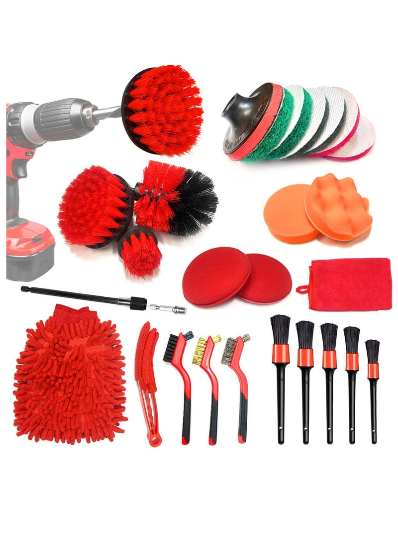 Captaintech Car Detailing Kit 26 Pcs Drill Brushes Cleaning Brush Set with Wheel Brush, Wash Mitt, Polishing Pad, Towels, Wire for Motorcycle Interior, Exterior,Leather, Air Vents  - Image 1