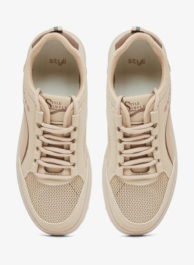 Styli  Mesh Panel Lace Up Sneakers for Women | Best Price UAE