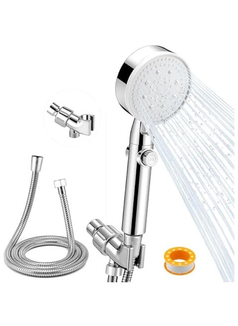 High Pressure Handheld Shower Head,  5 Spray Mode Hand Held Showerhead with Stainless Steel Hose, Adjustable Bracket, ON/OFF Switch, Tool-less 1-Min Installation for Bathroom Upgrade, CHROME