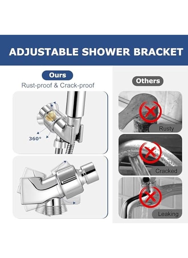 High Pressure Handheld Shower Head,  5 Spray Mode Hand Held Showerhead with Stainless Steel Hose, Adjustable Bracket, ON/OFF Switch, Tool-less 1-Min Installation for Bathroom Upgrade, CHROME
