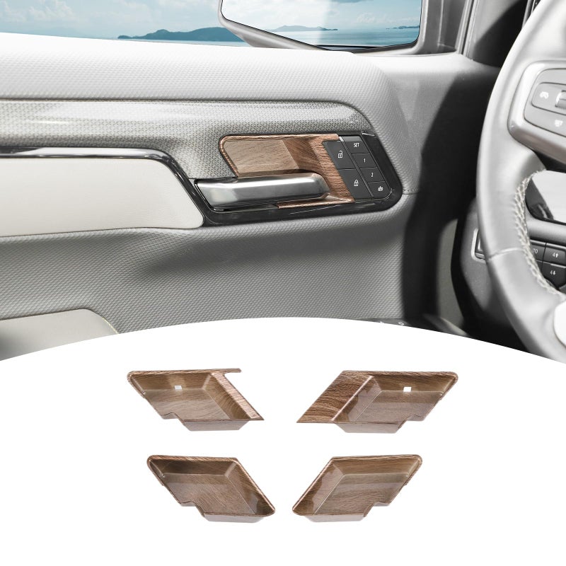 PDKLIN for Silverado Inner Door Handle Bowl Cover Trim for Chevy Silverado GMC Sierra 20222024 Wood Grain Interior Accessories 4pcs - Image 2