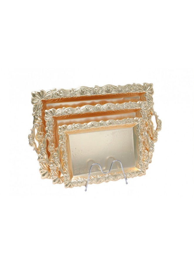 HOMEVEO 3 Pcs Serving Tray Set Gold 