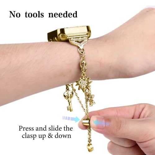 JOYOZY Band Compatible with Apple Watch 38mm 40mm 41mm 42mm 44mm 45mm 46mm, Bling Strap with Glitter Case Built-in Screen Protector, Interchangeable Charms Dressy Bracelet for Women (Gold 40mm) - Image 3