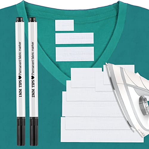 Tatuo 100 Pieces Precut Iron on Labels for Clothing and 2 Pcs Permanent Fabric Markers Laundry Marker Personalized Blank Clothing Name Tags for Nursing Homes Camp College and Uniforms 3 Size - Image 1