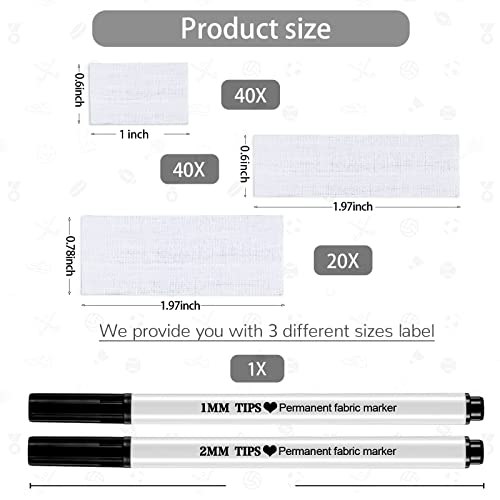 Tatuo 100 Pieces Precut Iron on Labels for Clothing and 2 Pcs Permanent Fabric Markers Laundry Marker Personalized Blank Clothing Name Tags for Nursing Homes Camp College and Uniforms 3 Size - Image 3