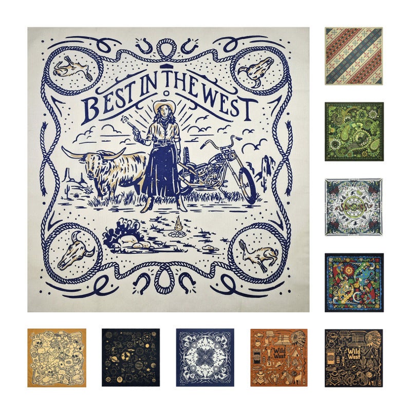 Western Cowboy Outfit Cotton Small Square Scarf Neck Tie American Retro Headscarf Ami Khaki Neckerchief Biker Pants Scarf For Men - Image 2