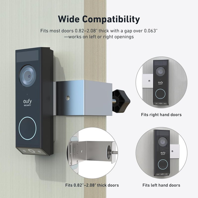 حامل باب Holicfun بدون حفر لجرس الباب المرئي Eufy E340 – قوس مصنوع من سبيكة الألومنيوم المضاد للسرقة، متوافق مع أبواب بسمك يتراوح بين 0.82 و2.08 بوصة - Image 5