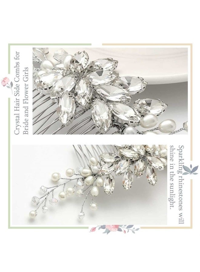 Gorais Crystal Bride Wedding Hair Comb Pearl Bridal Hair Pieces Rhinestone Hair Accessories for Women and Girls (A-Silver) - Image 2