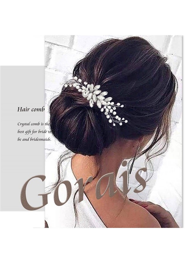 Gorais Crystal Bride Wedding Hair Comb Pearl Bridal Hair Pieces Rhinestone Hair Accessories for Women and Girls (A-Silver) - Image 4