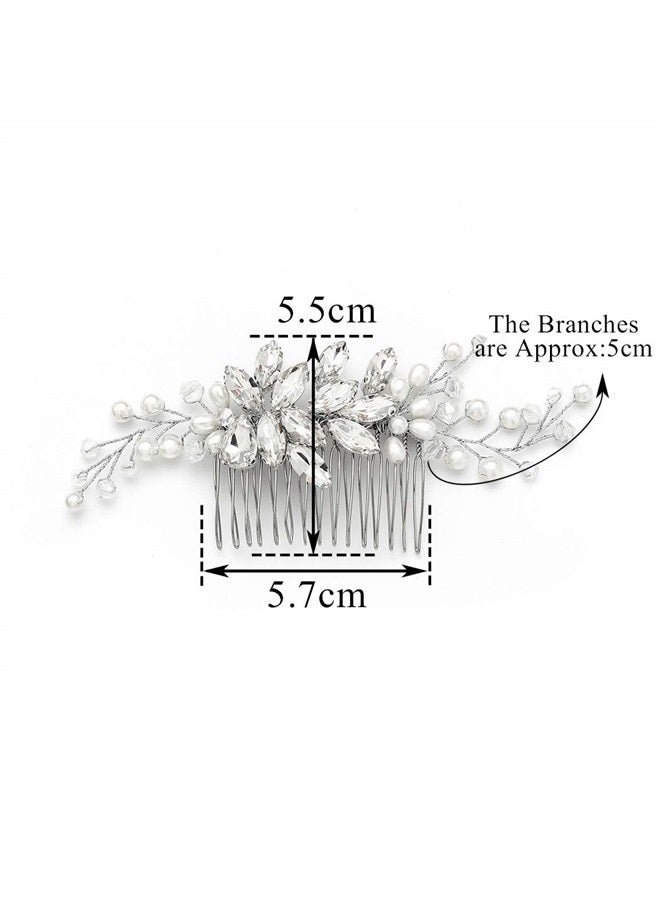 Gorais Crystal Bride Wedding Hair Comb Pearl Bridal Hair Pieces Rhinestone Hair Accessories for Women and Girls (A-Silver) - Image 3