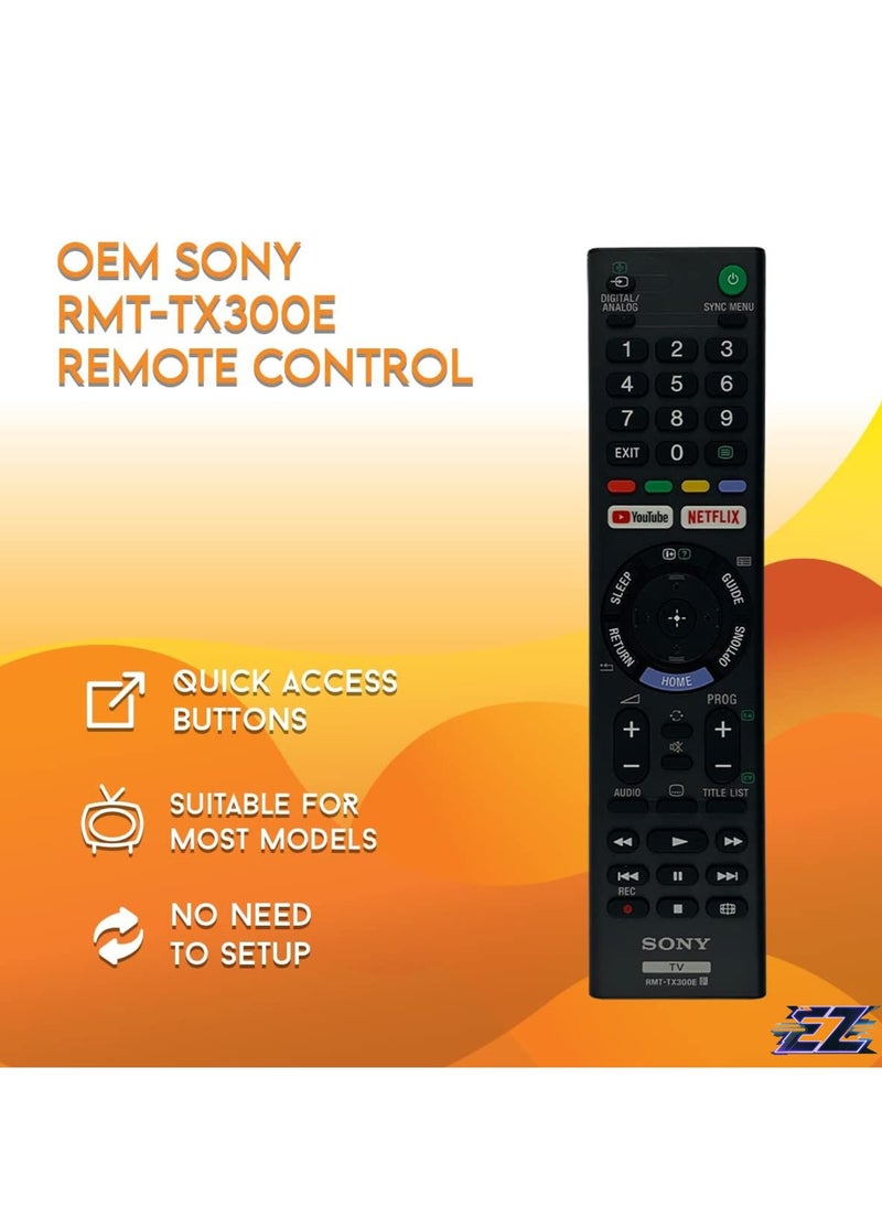 OEM Sony RMT-TX300E Remote Control Compatible with Bravia TV Models: KD43X7000E KD-43X7000E KD43X7000F - Includes Netflix and YouTube Hotkeys with battery