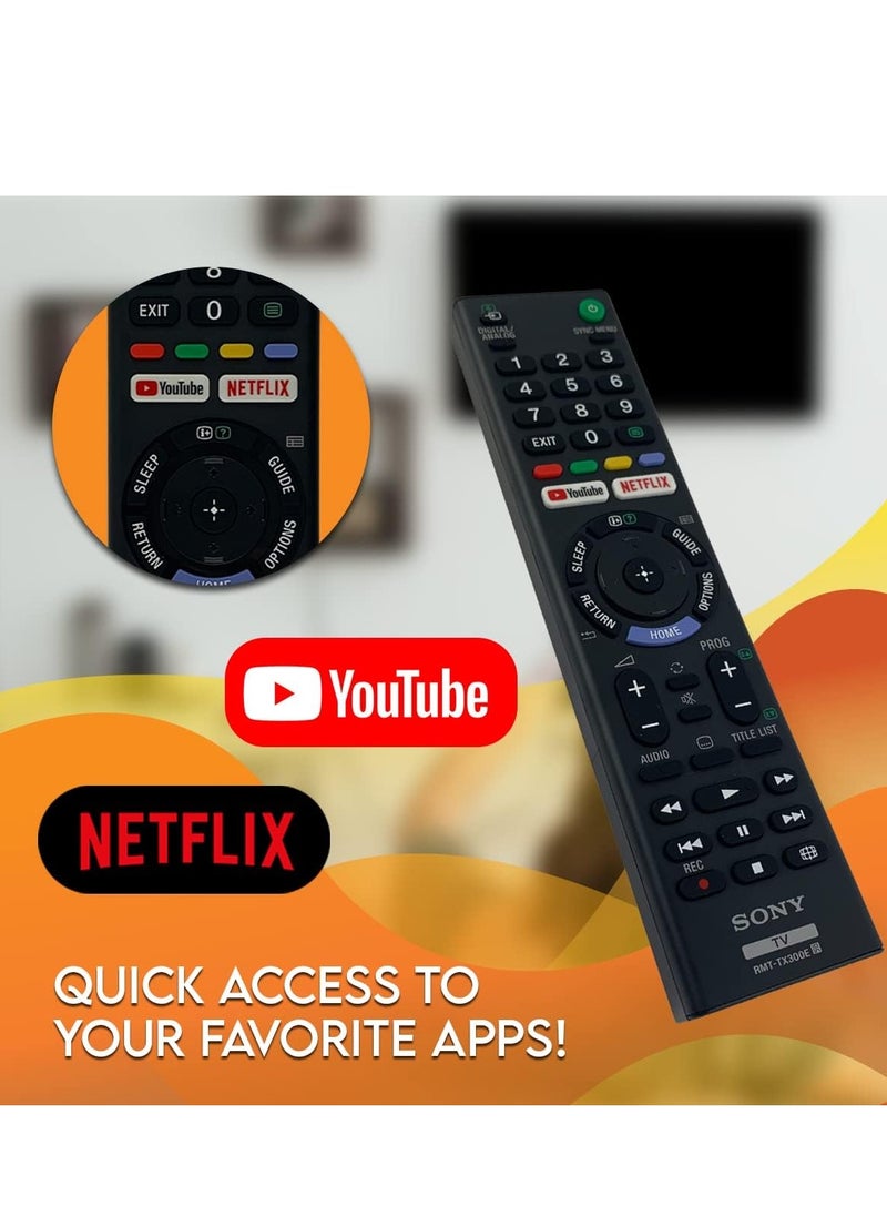 OEM Sony RMT-TX300E Remote Control Compatible with Bravia TV Models: KD43X7000E KD-43X7000E KD43X7000F - Includes Netflix and YouTube Hotkeys with battery