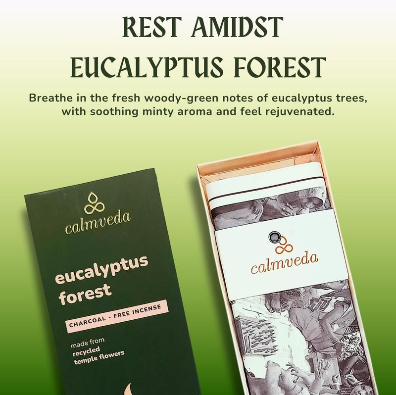 Calmveda Forest Eucalyptus Incense Sticks - 80 Charcoal Free Incense Sticks  Made from Upcycled Flowers | Crisp  Refreshing Aroma of Rainforest Incense  Transports You to Eucalyptus Forest - Image 3