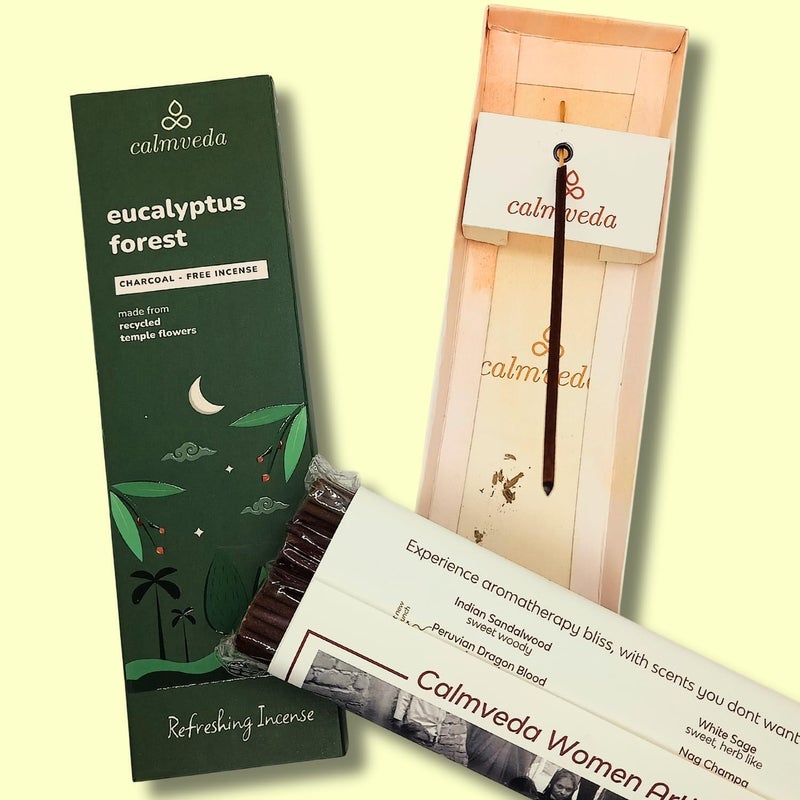 Calmveda Forest Eucalyptus Incense Sticks - 80 Charcoal Free Incense Sticks  Made from Upcycled Flowers | Crisp  Refreshing Aroma of Rainforest Incense  Transports You to Eucalyptus Forest - Image 4