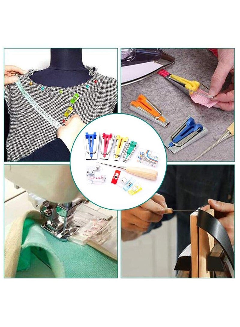 Excefore Fabric Bias Tape Makers Kit with Sewing Awl, Positioning Pin, Adjustable Binder Clip, Wooden Awl, Foot Press, Practical Bias Tape Maker Set - Image 4