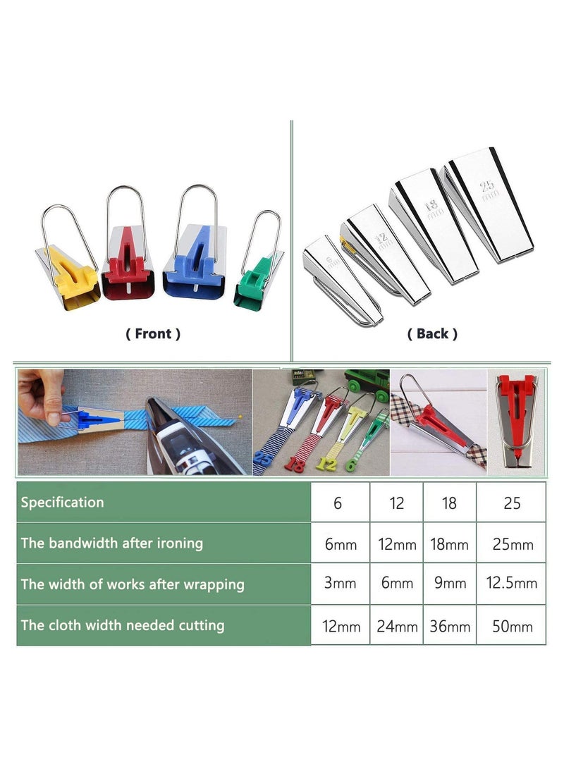 Excefore Fabric Bias Tape Makers Kit with Sewing Awl, Positioning Pin, Adjustable Binder Clip, Wooden Awl, Foot Press, Practical Bias Tape Maker Set - Image 3