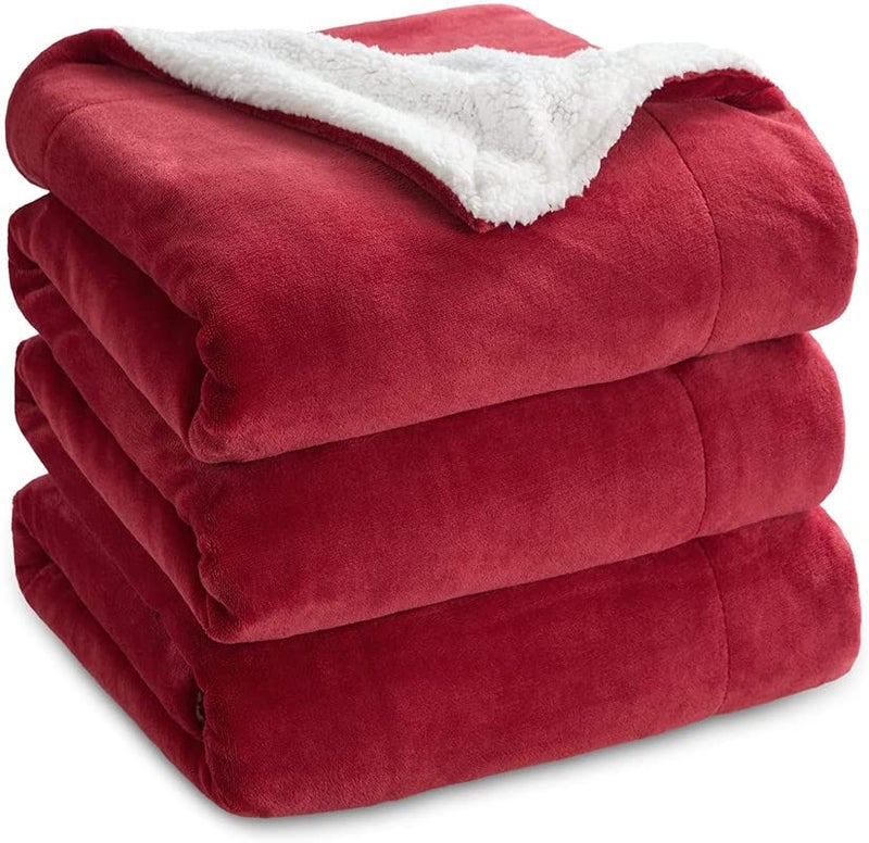 VAS COLLECTIONS Super Soft Reversible Sherpa Blanket for Double Bed (86×88 in / 218×224 cm) 2.8 kg, 570 GSM – Polyester Micromink and Sherpa Flannel, Heavy Winter Use, Solid Maroon - Image 1