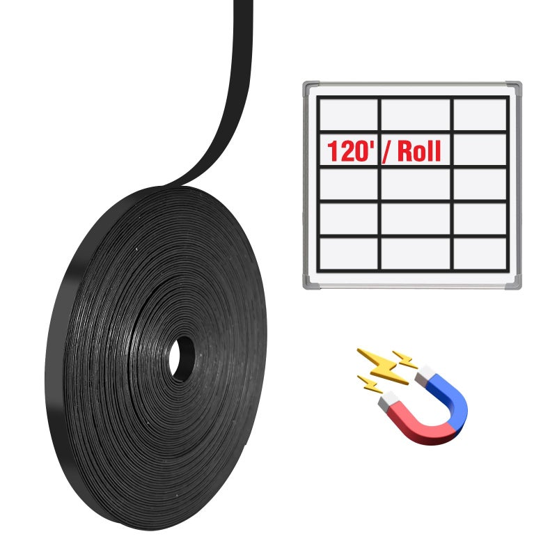 CHUNNIAO Magnetic Whiteboard Tape for Office,Fine Line Gridding Tape - 1/5 in x 40 yd x 24 mil,High Energy Thin Strip Magnets,Black 120 Feet - Image 1