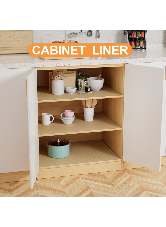FLPMIX Shelf Liners for Kitchen Cabinets: 17.7" Wide Waterproof Non-Adhesive Drawer Liner - 17.7" x 98" Khaki Easy to Cut Cupboard Mat for Pantry Shelves - Image 2