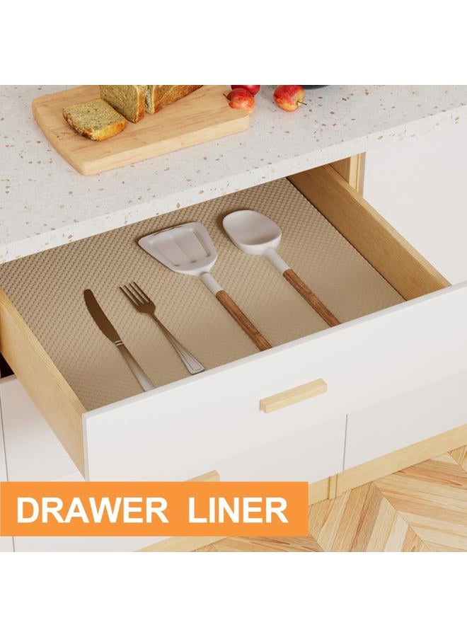 FLPMIX Shelf Liners for Kitchen Cabinets: 17.7" Wide Waterproof Non-Adhesive Drawer Liner - 17.7" x 98" Khaki Easy to Cut Cupboard Mat for Pantry Shelves - Image 3