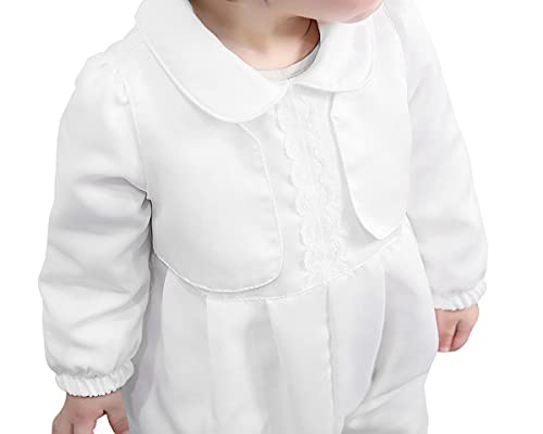 Leideur Baptism Outfits for Baby Boy's 2 Pieces 1 Year Birthday White Christening Set With Cap (White, 0-6 Months) - Image 4