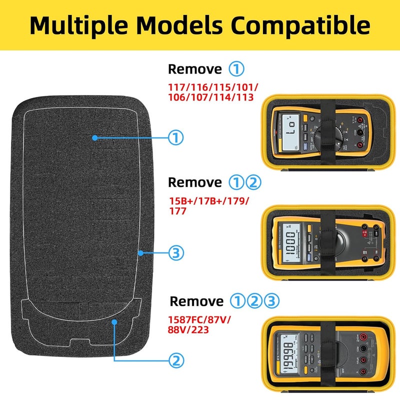 HESPLUS Carrying Case for Fluke 117/15B+/17B+/101/115/116/114/113/177/179/233/106/107 Digital Multimeter Testers and Accessories, Multimeter Storage Bag Organizer Box (with DIY Foam) - Image 3