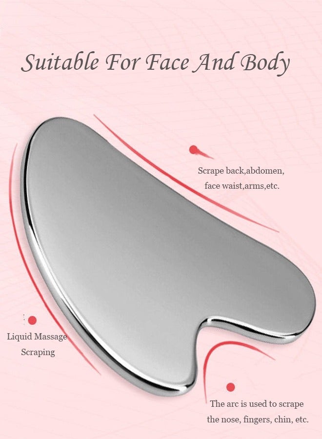Loquat Gua Sha Facial Tool, Stainless Steel Guasha Face Lift Beauty Metal Skin Care Massager Eyes Neck Skin Board Scraping Tool For Reduce Puffiness, Lymphatic Drainage, Facial Tension, Skin Care Gift (Sil - Image 3