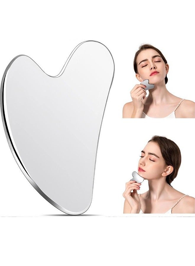 Loquat Gua Sha Facial Tool, Stainless Steel Guasha Face Lift Beauty Metal Skin Care Massager Eyes Neck Skin Board Scraping Tool For Reduce Puffiness, Lymphatic Drainage, Facial Tension, Skin Care Gift (Sil - Image 1