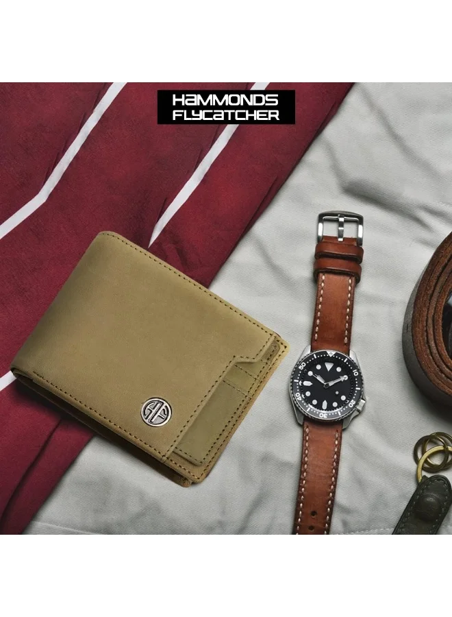  هاموندز فلاي كاتشر محفظة جلدية للرجال - محفظة جلدية محمية بتقنية تحديد الهوية بموجات الراديو (RFID) للرجال، محفظة نقود للرجال، محفظة ثنائية الطي - 6 فتحات للبطاقات، حافظة بطاقات واحدة، جيب للعملات المعدنية، جيوب مخفية، 4FK7