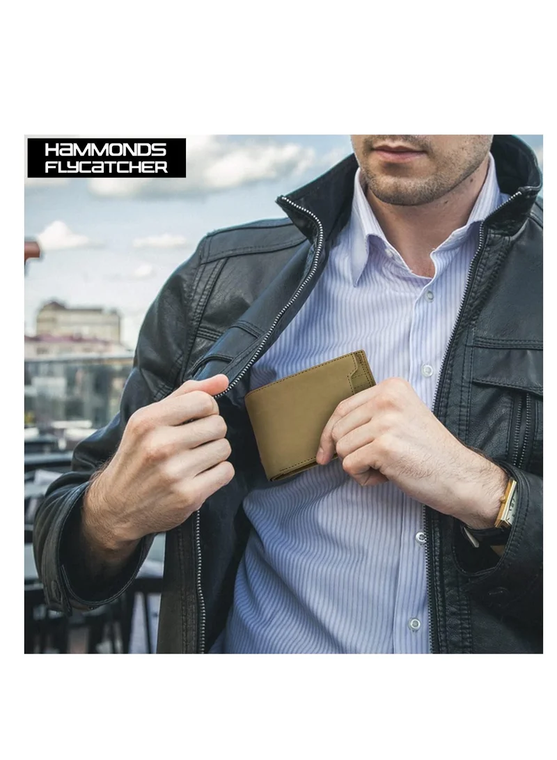 HAMMONDS FLYCATCHER Leather Wallet for Men - RFID Protected Leather Purse for Men, Money Purse for Men, Bi-Fold Wallet - 6 Card Slots, 1 Card Case, Coin Pocket, Hidden Pockets,4FK7