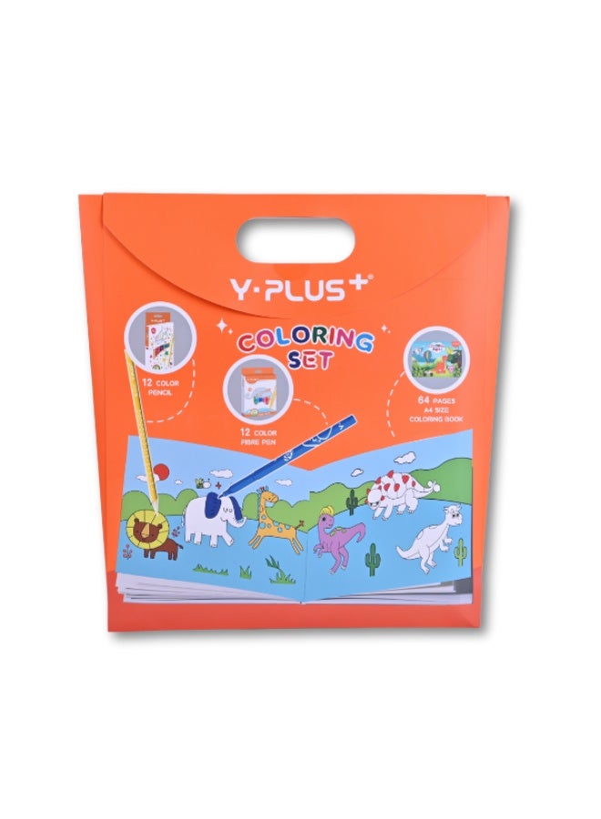 Y plus+ Y-PLUS+ Coloring Set - 12 Color Pencils & 12 Fiber Pens with A4 Coloring Book - Image 1