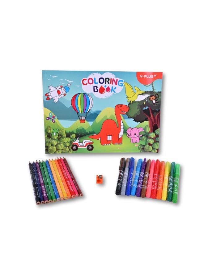 Y plus+ Y-PLUS+ Coloring Set - 12 Color Pencils & 12 Fiber Pens with A4 Coloring Book - Image 3