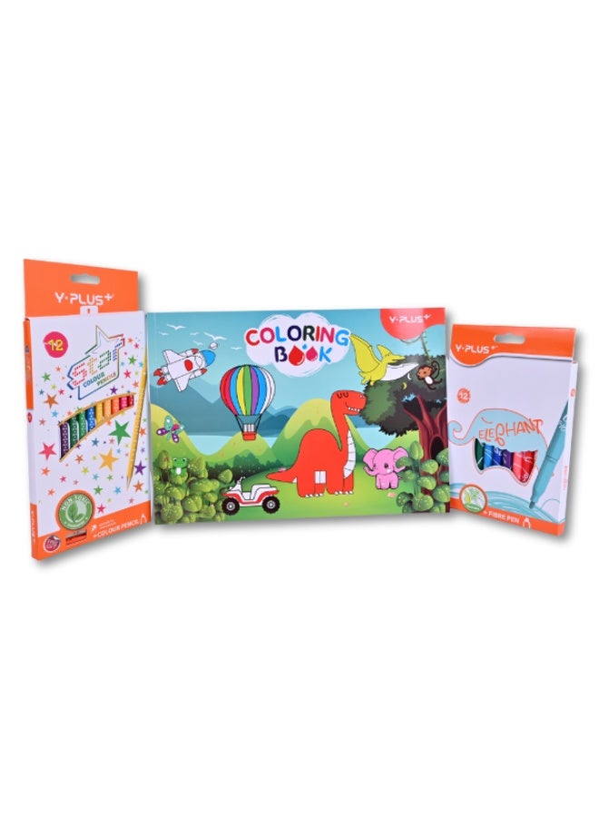 Y plus+ Y-PLUS+ Coloring Set - 12 Color Pencils & 12 Fiber Pens with A4 Coloring Book - Image 2