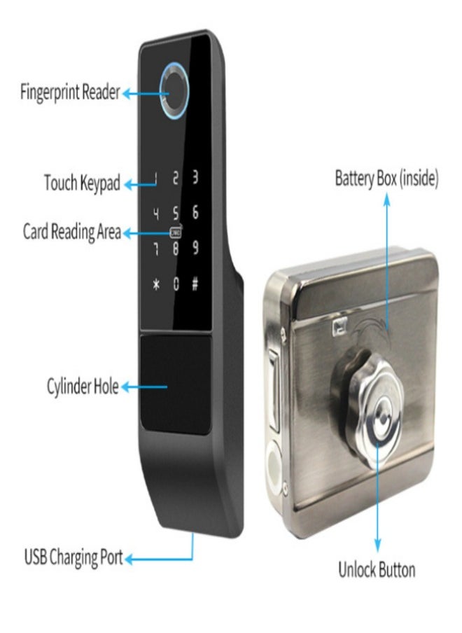 Tatonka - Fingerprint Door Lock Waterproof Outdoor Gate Lock Tuya App Digital Passcode IC Card Keyless Front Door Electronic Lock - Image 1