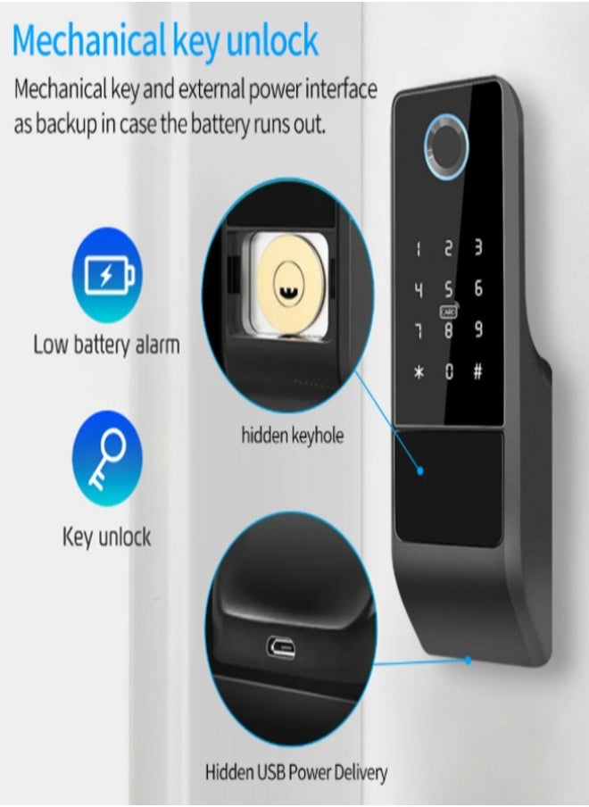Tatonka - Fingerprint Door Lock Waterproof Outdoor Gate Lock Tuya App Digital Passcode IC Card Keyless Front Door Electronic Lock - Image 1