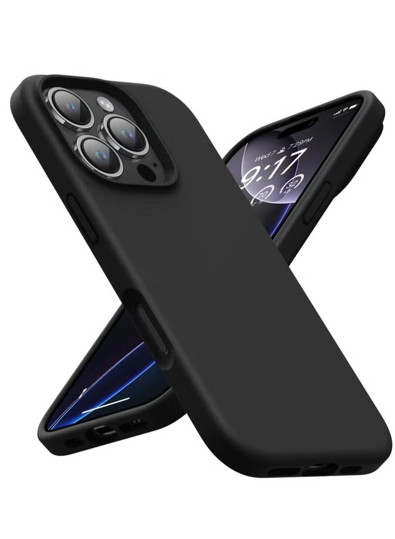 متوافق مع جراب iPhone 16 Pro Max مقاس 6.9 بوصة من السيليكون السائل النحيف 4 طبقات من مطاط الجل الناعم المقاوم للصدمات مع بطانة من الألياف الدقيقة المضادة للخدش (أسود) - Image 1