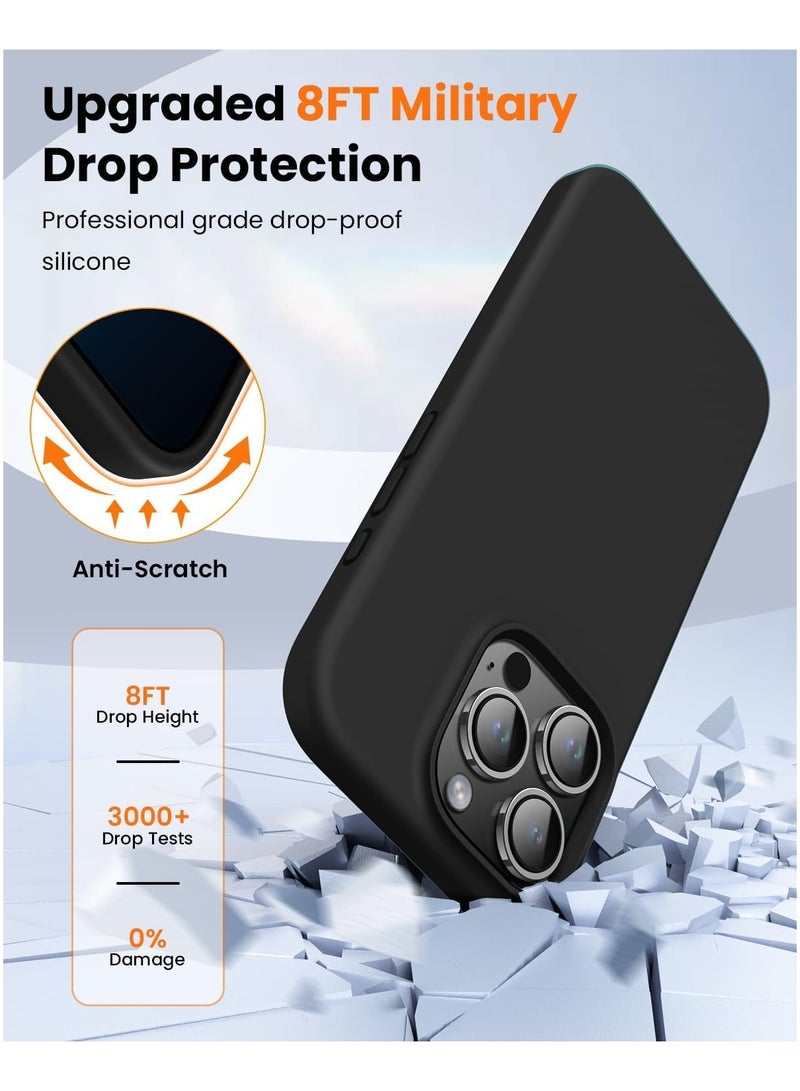 متوافق مع جراب iPhone 16 Pro Max مقاس 6.9 بوصة من السيليكون السائل النحيف 4 طبقات من مطاط الجل الناعم المقاوم للصدمات مع بطانة من الألياف الدقيقة المضادة للخدش (أسود) - Image 2