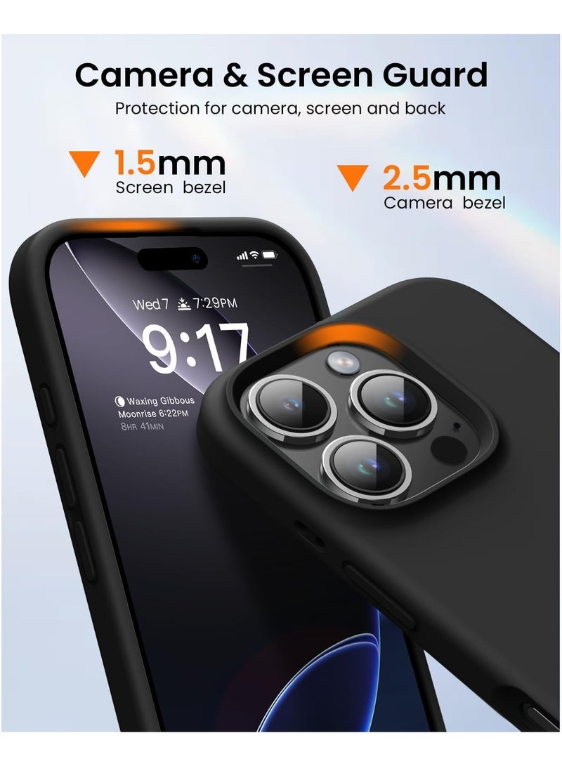 متوافق مع جراب iPhone 16 Pro Max مقاس 6.9 بوصة من السيليكون السائل النحيف 4 طبقات من مطاط الجل الناعم المقاوم للصدمات مع بطانة من الألياف الدقيقة المضادة للخدش (أسود) - Image 4