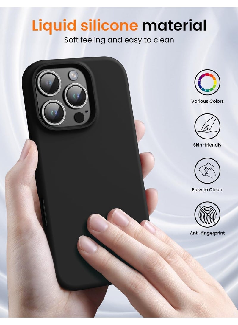 متوافق مع جراب iPhone 16 Pro Max مقاس 6.9 بوصة من السيليكون السائل النحيف 4 طبقات من مطاط الجل الناعم المقاوم للصدمات مع بطانة من الألياف الدقيقة المضادة للخدش (أسود) - Image 5