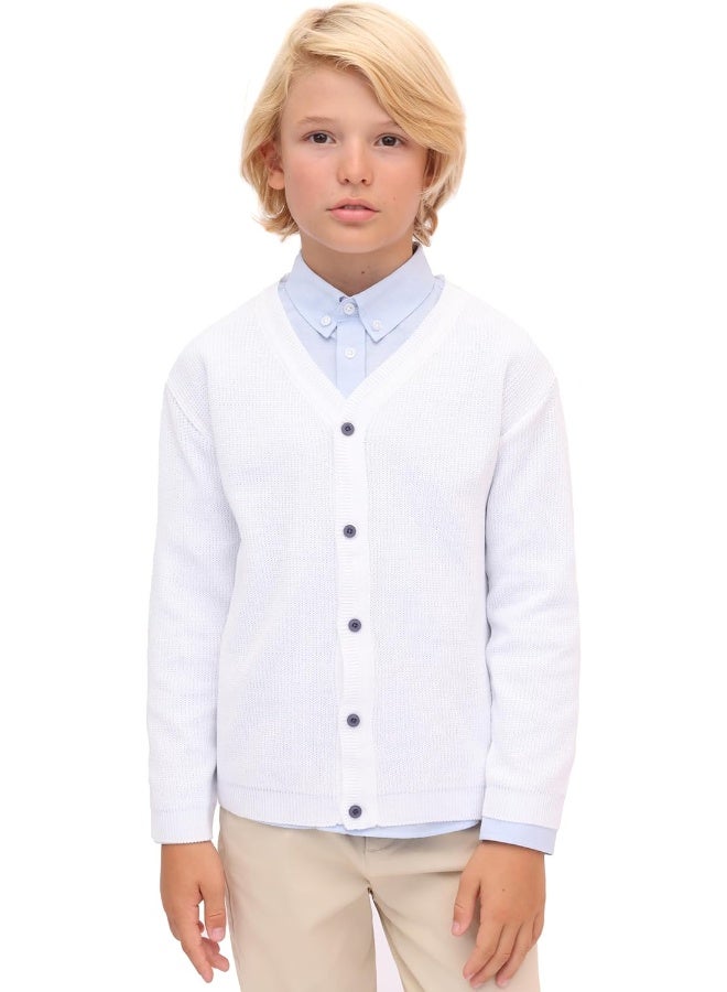 Lilax Lilax Baby Boys Basic Long Sleeve V-Neck Classic Knit Cardigan Sweater  - Image 1