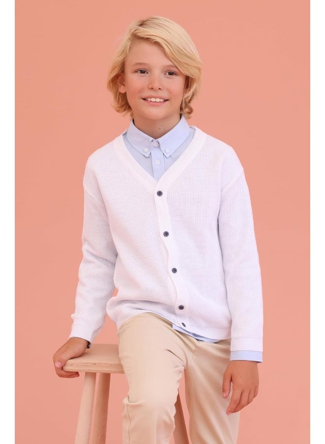 Lilax Lilax Baby Boys Basic Long Sleeve V-Neck Classic Knit Cardigan Sweater  - Image 2