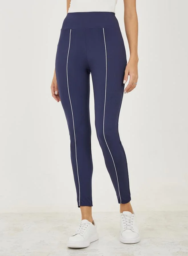 Styli Contrast Front Piping Ankle Length Leggings