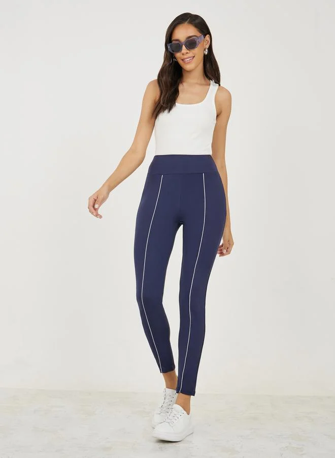 Styli Contrast Front Piping Ankle Length Leggings
