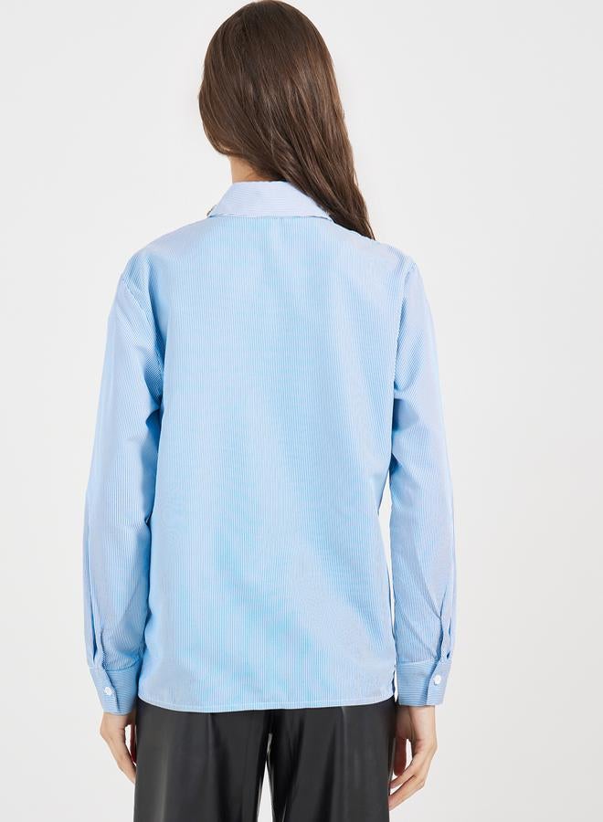 Styli Double Contrast Embellished Collar Loose Fit Shirt  - Image 5