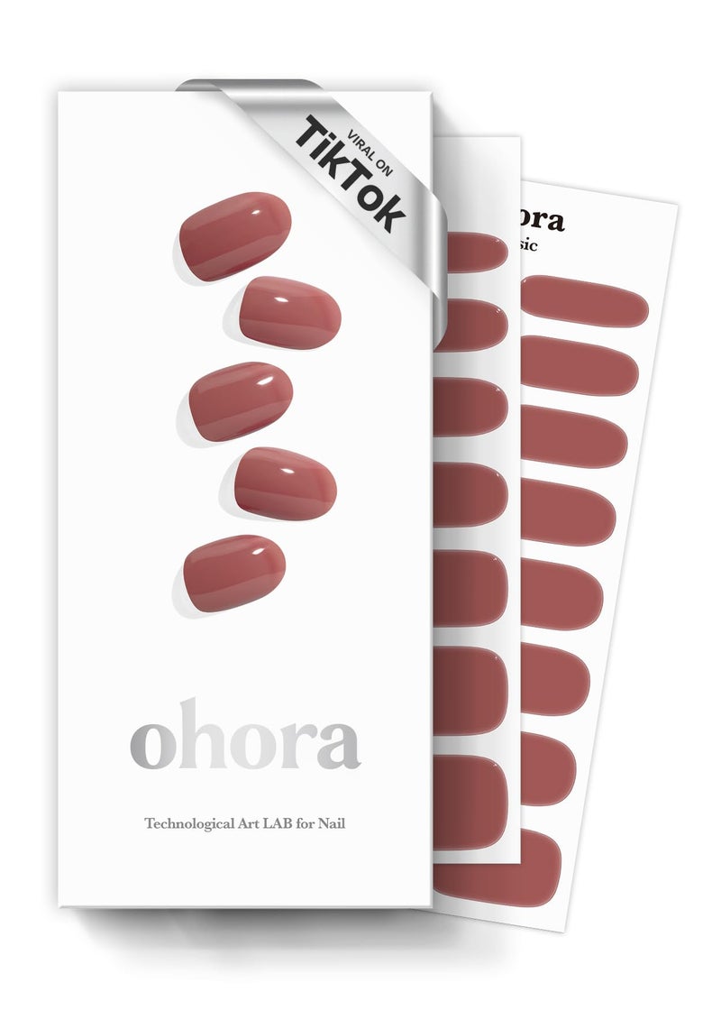 ohora Semi Cured Gel Nail Strips (N Cream Rose) - Brown, Solid, Works with Any UV/LED Lamps, Salon-Quality, Long Lasting, Easy to Apply & Remove - Includes 2 Prep Pads, Nail File & Wooden Stick - Image 1