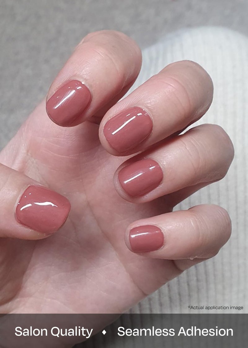 ohora Semi Cured Gel Nail Strips (N Cream Rose) - Brown, Solid, Works with Any UV/LED Lamps, Salon-Quality, Long Lasting, Easy to Apply & Remove - Includes 2 Prep Pads, Nail File & Wooden Stick - Image 4