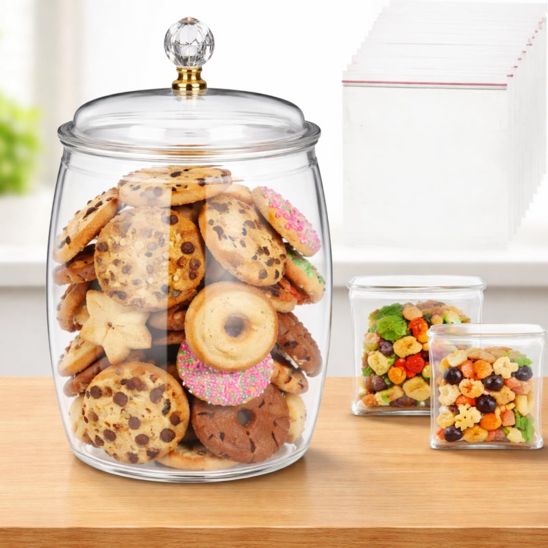 Nuogo 1 Gallon Large Candy & Cookie Jar with Lid and 15 Pcs Food Storage Bags 128 oz Plastic Apothecary Jars Large Food Storage Container Unbreakable Kitchen Jar for Cookie Candy Snack Dried Foods - Image 1