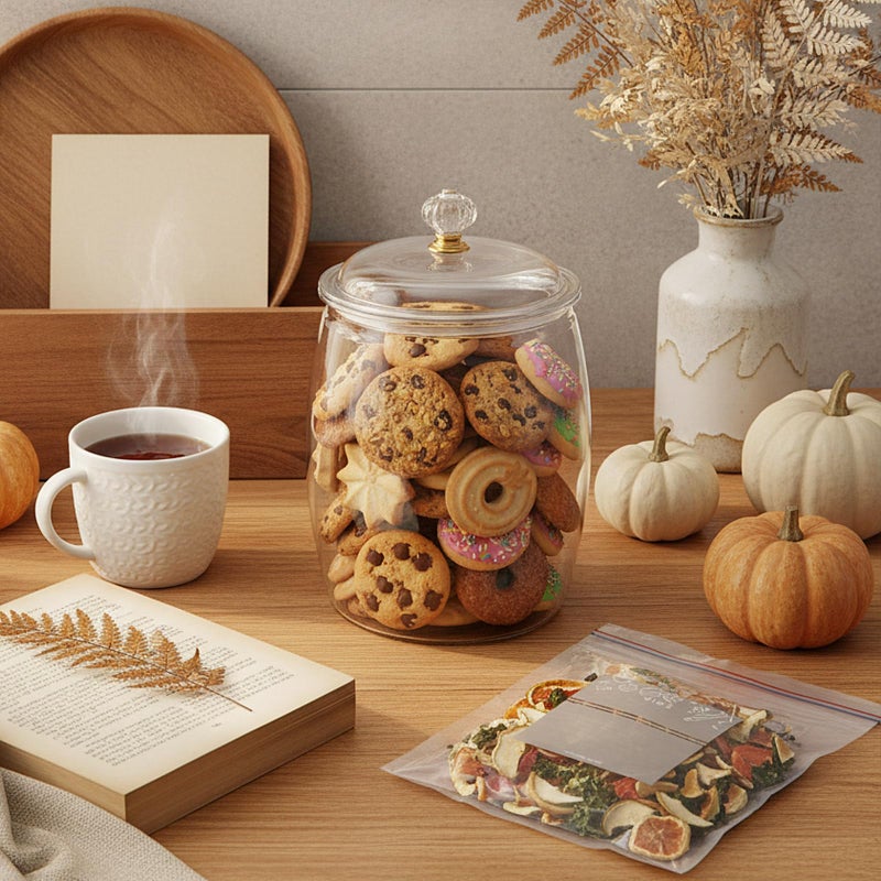 Nuogo 1 Gallon Large Candy & Cookie Jar with Lid and 15 Pcs Food Storage Bags 128 oz Plastic Apothecary Jars Large Food Storage Container Unbreakable Kitchen Jar for Cookie Candy Snack Dried Foods - Image 5
