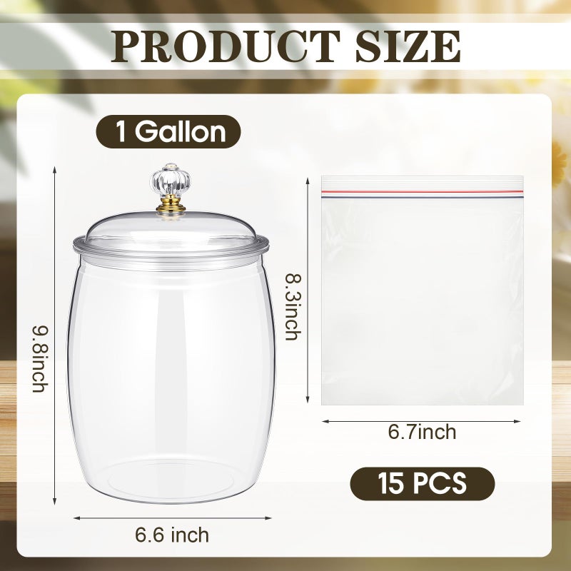 Nuogo 1 Gallon Large Candy & Cookie Jar with Lid and 15 Pcs Food Storage Bags 128 oz Plastic Apothecary Jars Large Food Storage Container Unbreakable Kitchen Jar for Cookie Candy Snack Dried Foods - Image 2