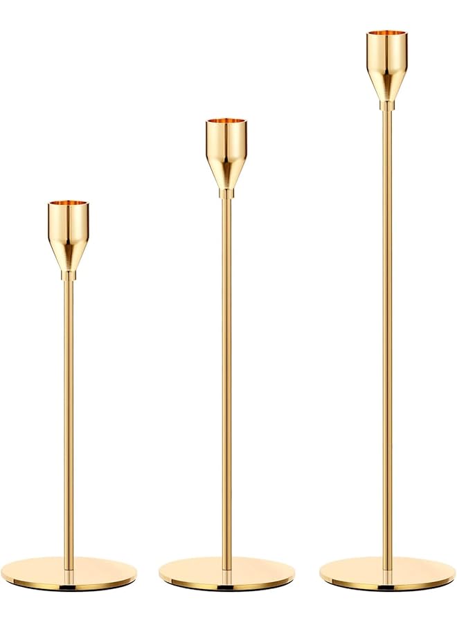The Bros 3 PCS Gold Candle Holders Gold Taper Candle Holder Metal Candle Holder for Wedding, Dinning, Party, Fits 3/4 inch Thick Candle&Led Candles - Image 1